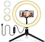 OUSFOT Ring Light 10" LED Lampe Annulaire avec Trépied Anneau Lumineux 3 Couleurs Lumière de Selfie Gradation en continu Cercle de LED pour Maquillage, Youtube, Tiktok